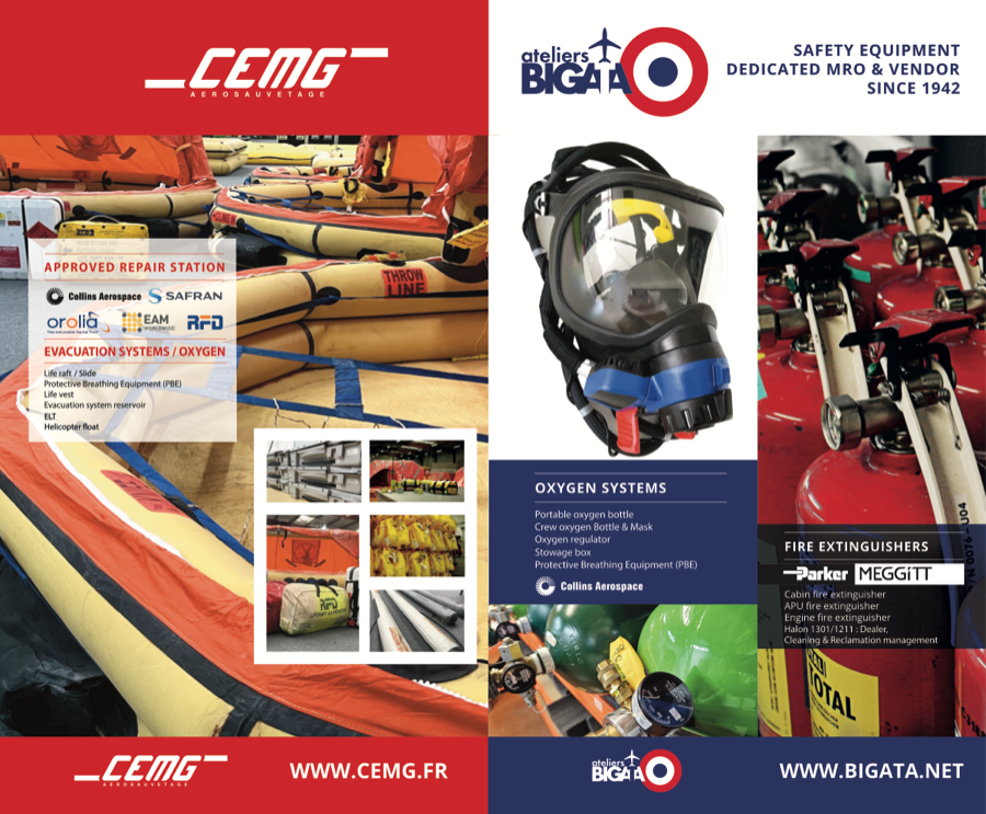 Flyer MRO Dubaï — CEMG Aérosauvetage et Ateliers Bigata, salon MRO Middle East.
